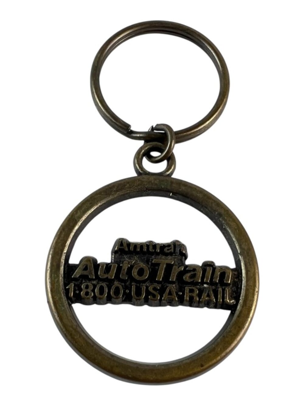 Vintage Brass-toned Metal Amtrak Auto Train Keychain Fob